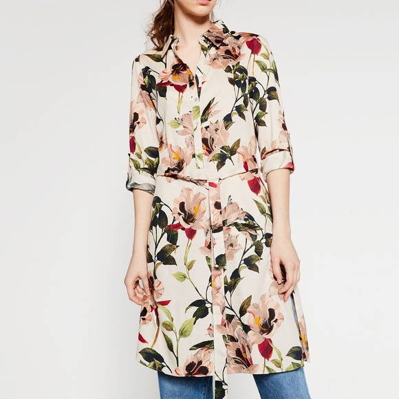Zara Dresses & Skirts - Zara Tunic with Slits Belted Shirt Dress